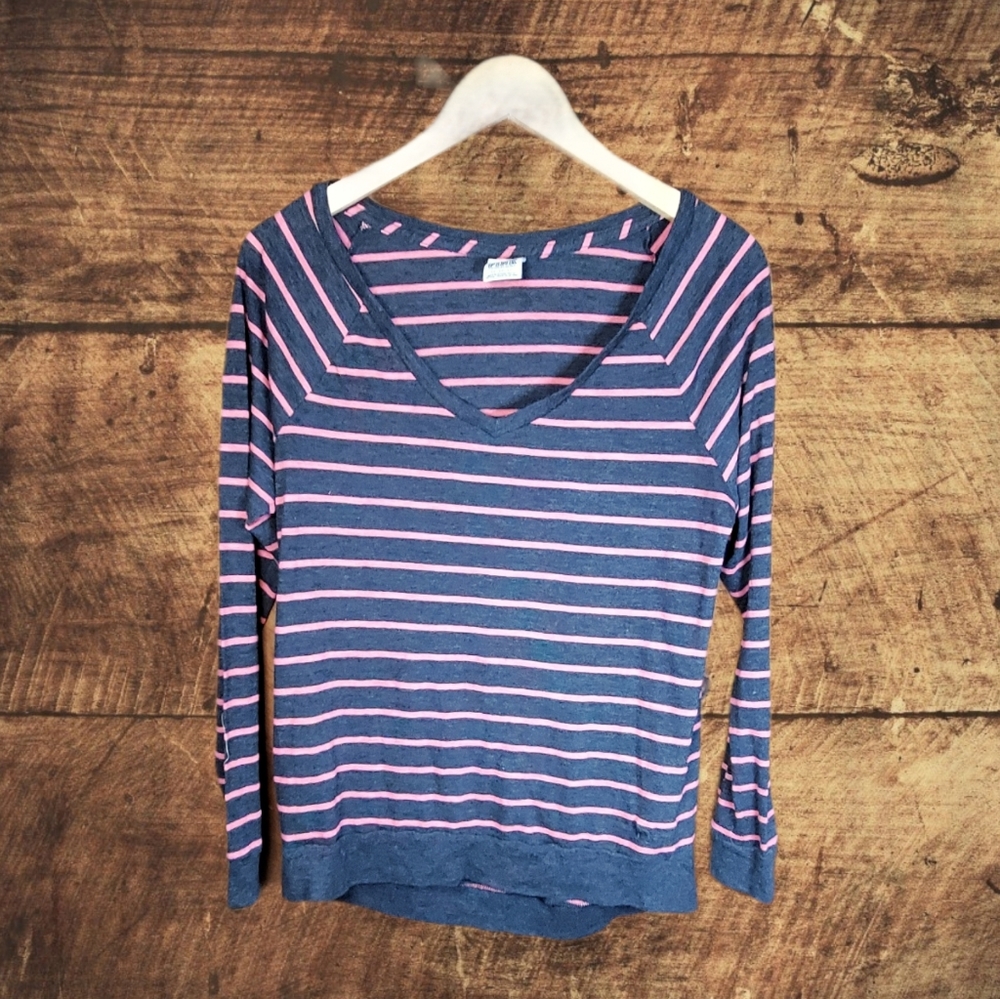 PINK By VS Striped Long Sleeve Oversized Tee Shirt - Picture 1 of 6